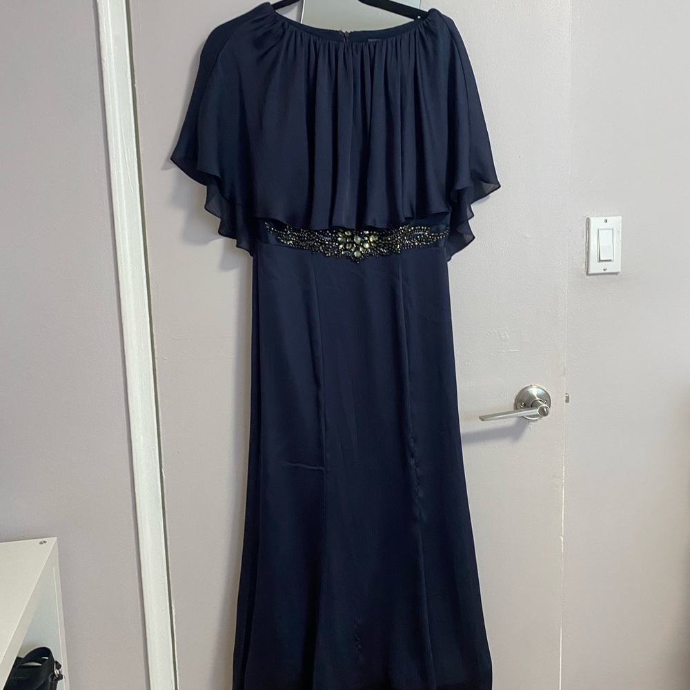 Adrianna Papell Dark Blue Maxi Dress with Gold Detail